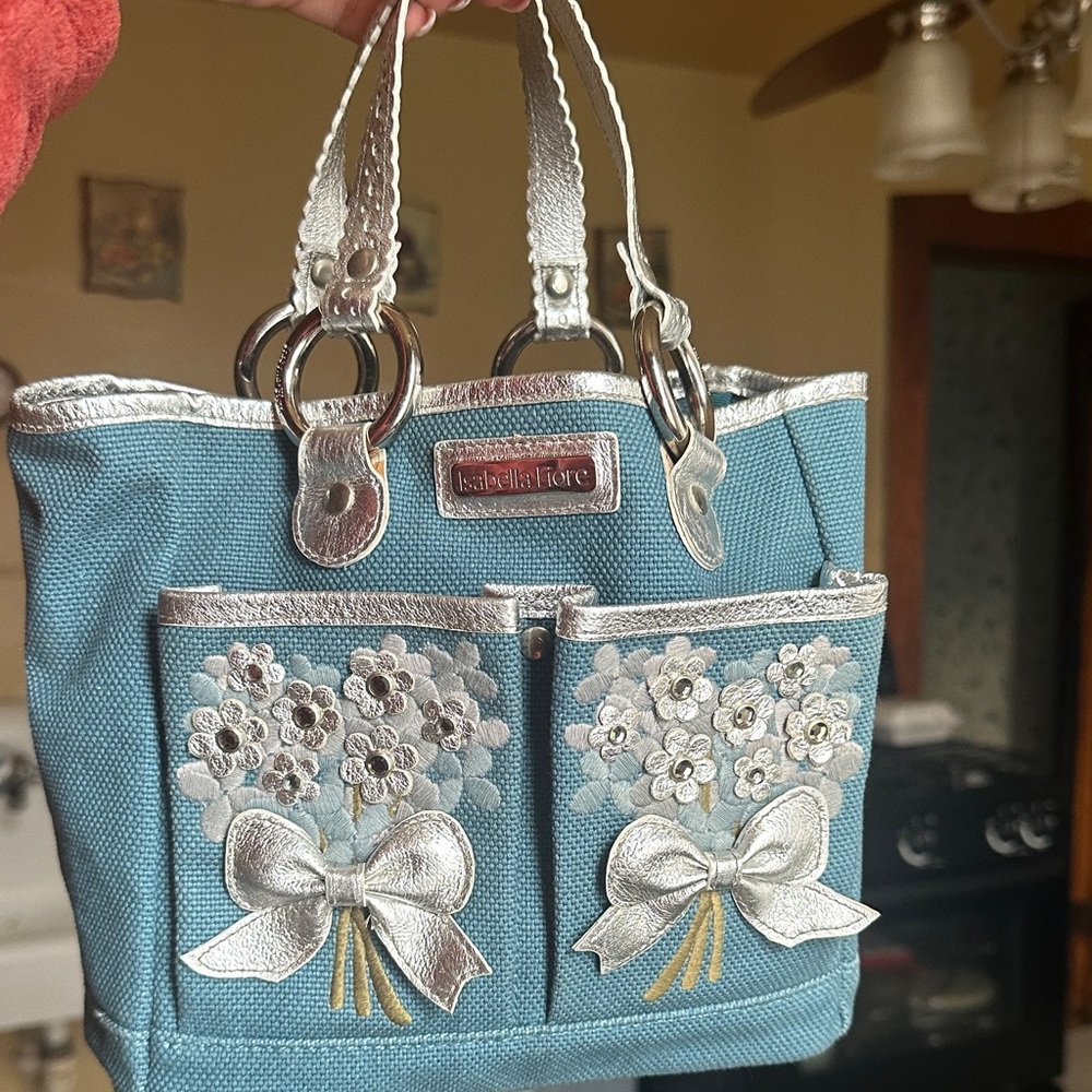 Isabella fiore Blue and Silver Tote Bag